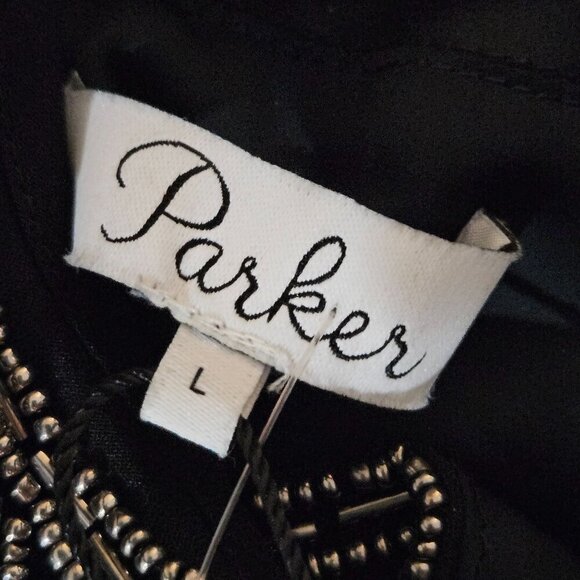 Parker Zane Fully Beaded Black Gold Sequin Silk Halter Tank Top Large - Picture 14 of 14